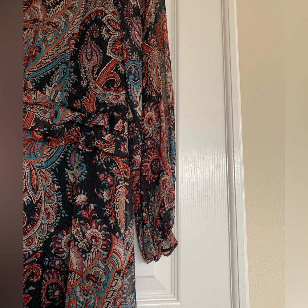 FINAL PRICE NWT Banana Republic SILK Maxi Dress Black/Green/Red/Cream Paisley L - Picture 11 of 16